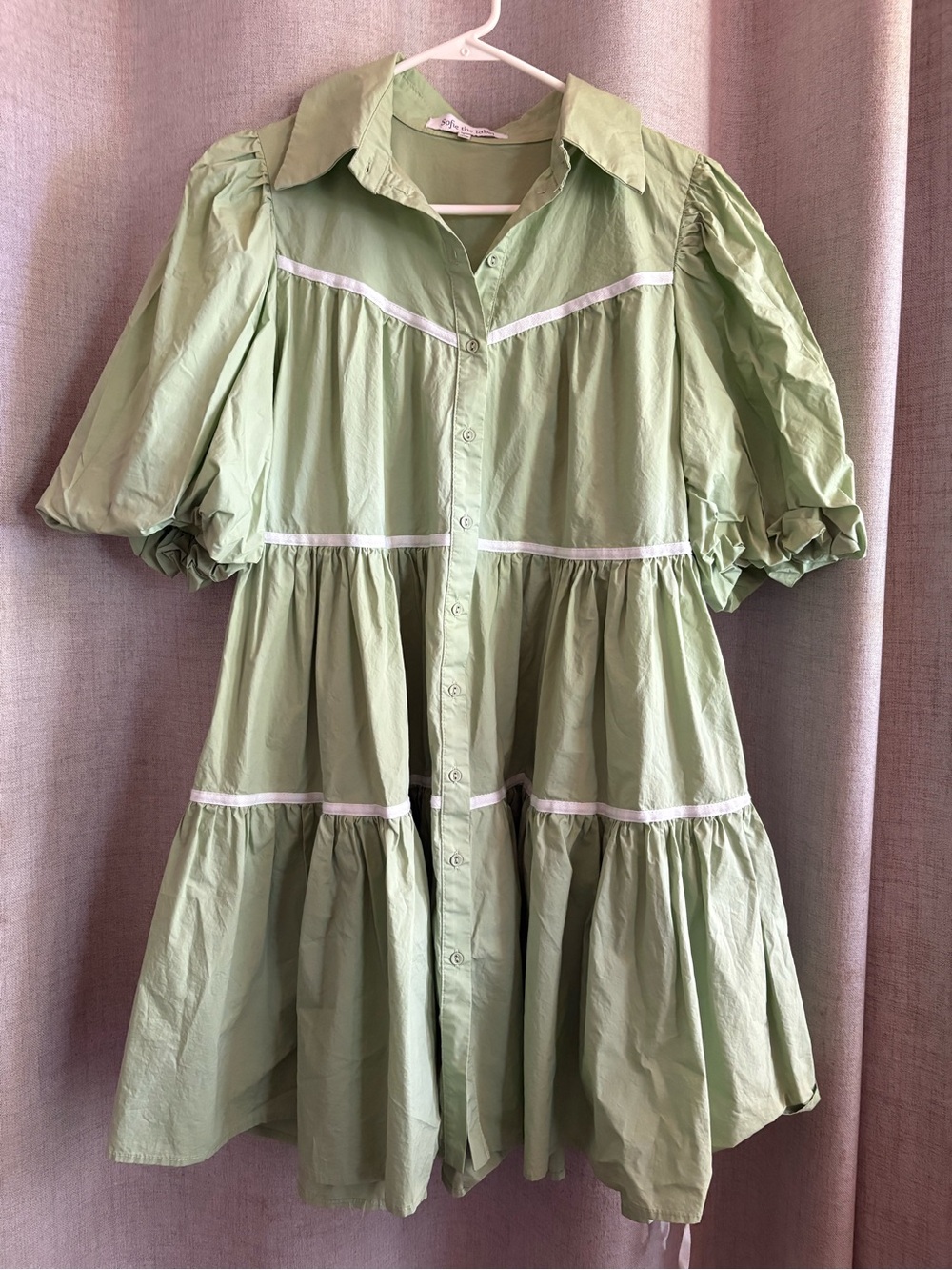 Women’s Light Green Tiered Button-Front Dress
